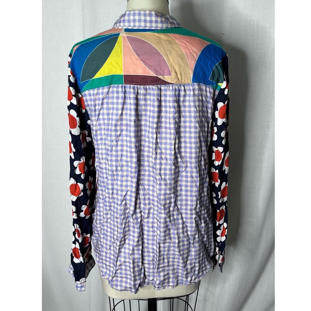 Maeve Anthropologie Mixed Print Patchwork Button Down Blouse Medium - Picture 4 of 8